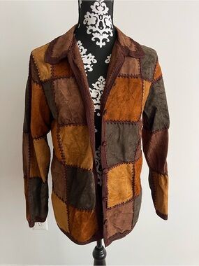 Denim&Co Patchwork Suede Leather Jacket in Brown & Tan
